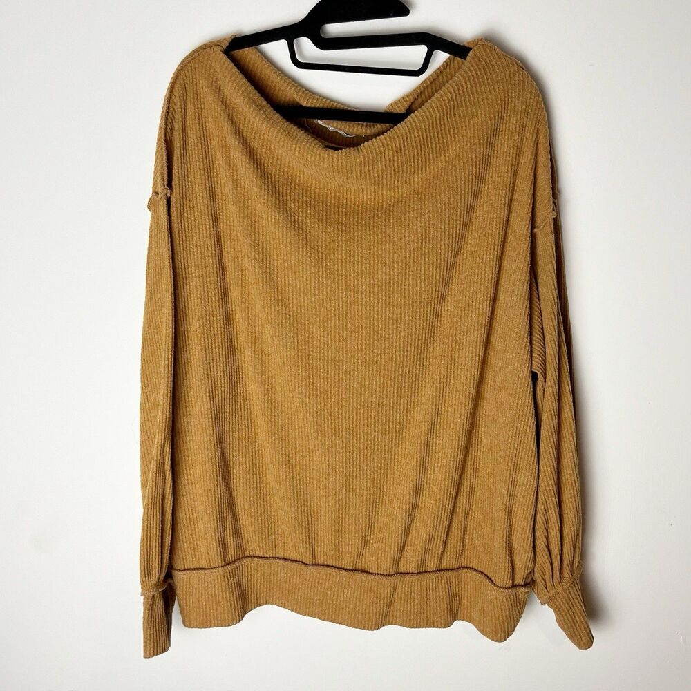 Free People We The‎ Free Main Squeeze Hacci Top Size Small  Amber Tan 203​
